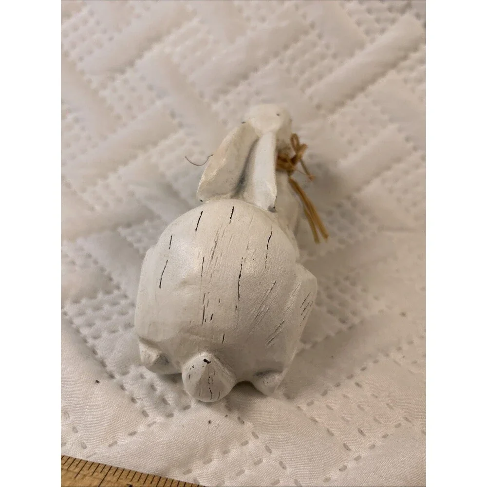 Resting Bunny Rabbit Easter Decor Statue Faux Wood Look Resin Farmhouse Country
